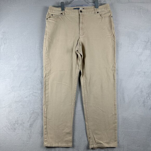 Liz Claiborne Straight Leg Fit Jeans Stretch Mid Rise Womens Beige SZ 14 Petite - Picture 1 of 11